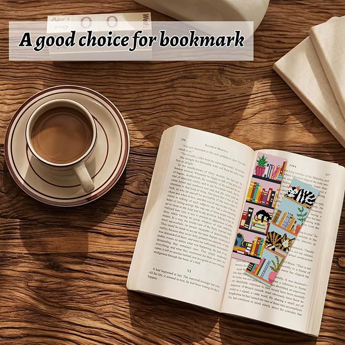 NEGEKFKX 6 Pcs Black Cat Cross Stitch Bookmark Kit - Image 3