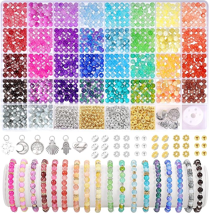 6mm Glass Beads for Jewelry Making, Funtopia 34 Colors Round Glass Beads Kits by Funtopia