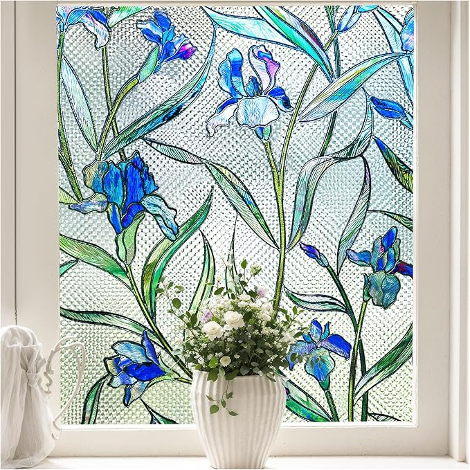 Coavas Window Privacy Film: Stained Glass Window Film Decorative 3D Violets by Coavas