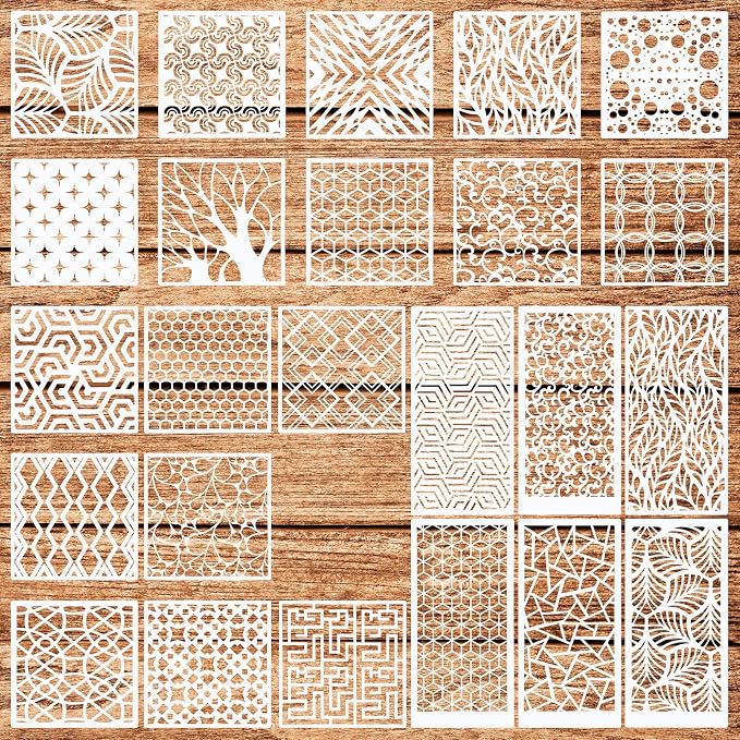 24Pcs Geometric Stencils for Painting, Reusable Abstract Layering Stencils for by WSICSE