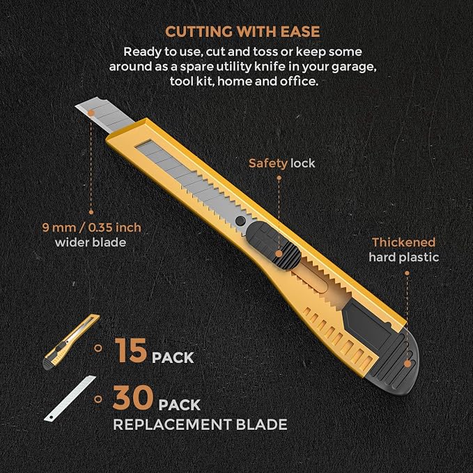 Nicpro 15 PCS Utility Knife Box Cutters Retractable Razor Knife 9mm - Image 4