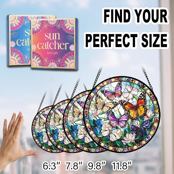 Butterfly Flower Acrylic Suncatcher Faux Stained Glass Window Hanging 6.3" | - Image 7