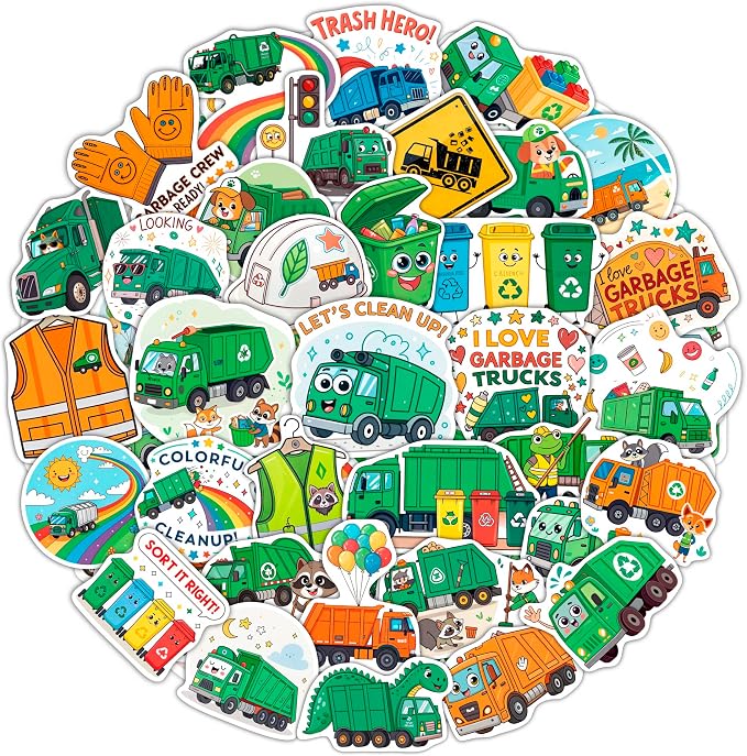 100Pcs Garbage Truck Stickers for Water Bottle, Laptop by BulbaCraft