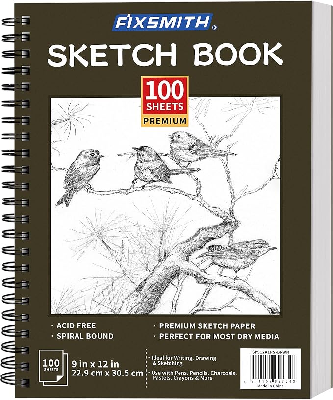 FIXSMITH 9"X12" Brown Sketch Book, 100 Sheets Spiral Sketchbook, Acid Free by FIXSMITH