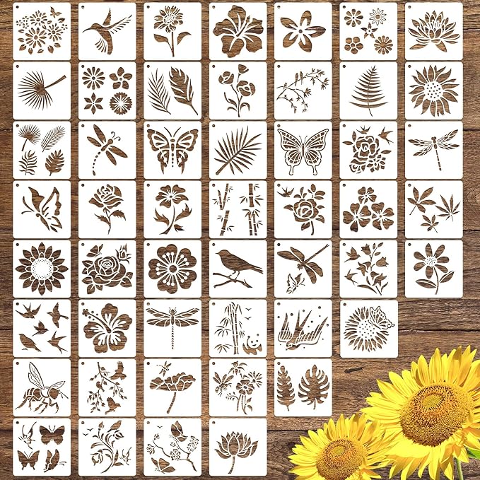 50 PCS Flower Painting Stencils Reusable Flower Stencils by CHHAICHENG