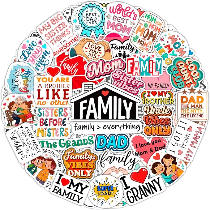 100Pcs Family Stickers for Scrapbooking, Water Bottle by BulbaCraft