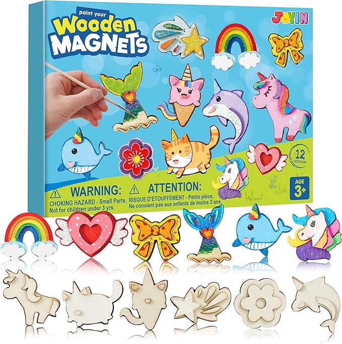 JOYIN 12 pcs Fantasy Wooden Magnets, Kids Unicorn Painting Craft, Spring and by JOYIN