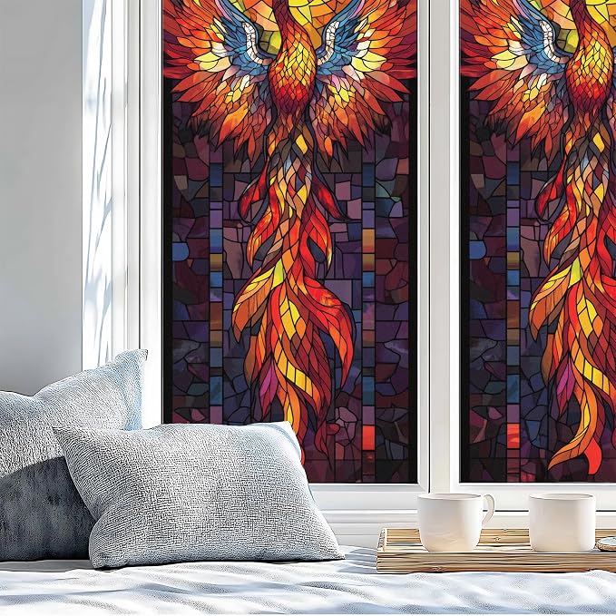 Stained Glass Window Privacy Film: Non-Adhesive Sun and Landscape Mosaic Design - Image 4