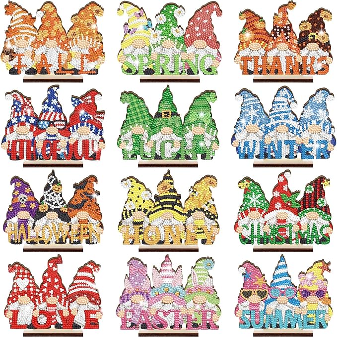 YooNotee 12 Sets Gnome Interchangeable Seasonal Diamond Art Tabletop by Unknown