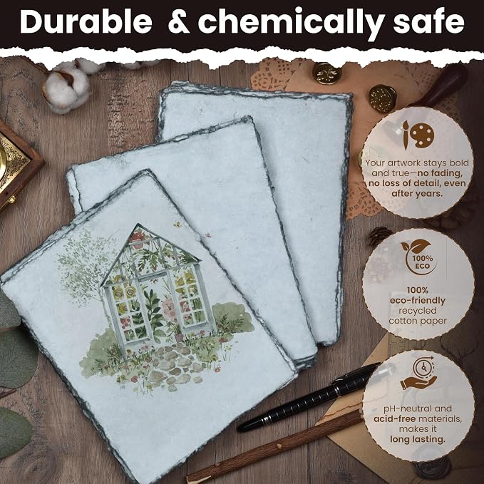 LEATHER VILLAGE Grey Deckled Edge Handmade Watercolor Paper 7.5x11.5 | 50 - Image 4