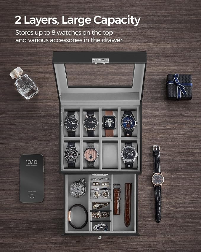 SONGMICS Watch Box, 8-Slot Watch Case Organizer - Image 4