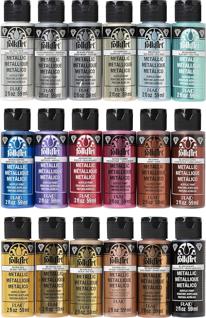 Folkart Color Acrylic Paint Set, 2 oz, 18 Metallics by FolkArt