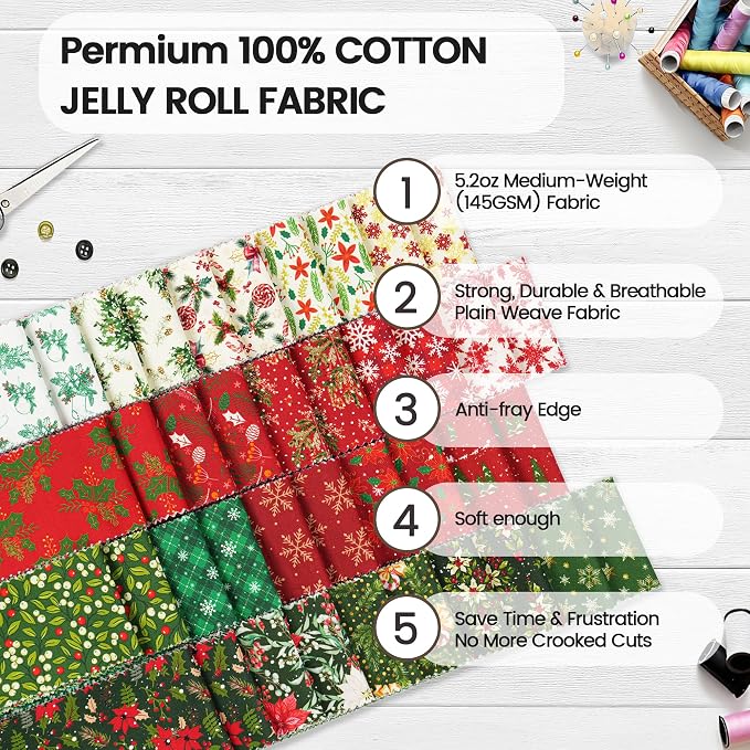 Craftido-20 Options-100% Cotton Jelly Roll Fabric Precut Strips - Image 6