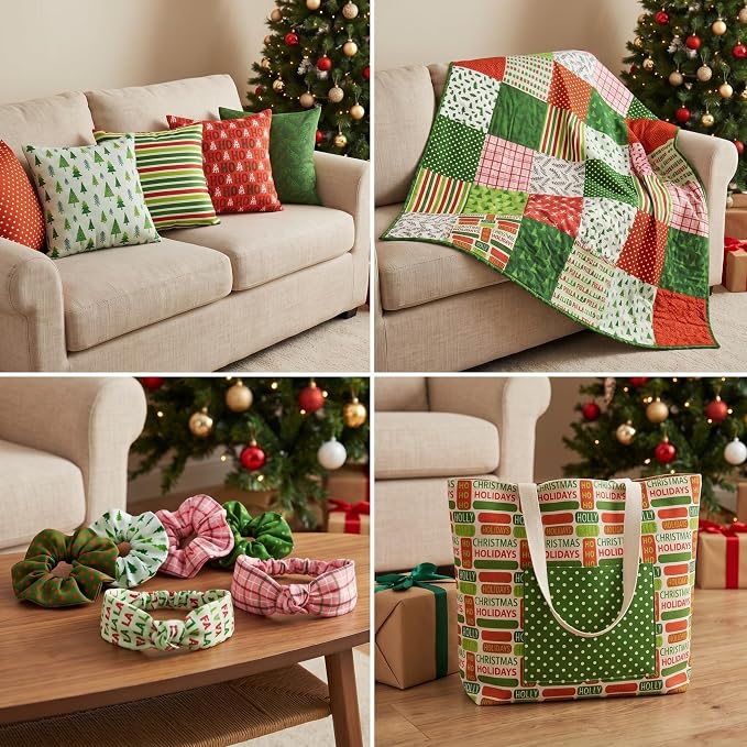 HunnmingRe 20 Pcs 10''x10'' Christmas Red and Green Quilting Fabric Square - Image 6