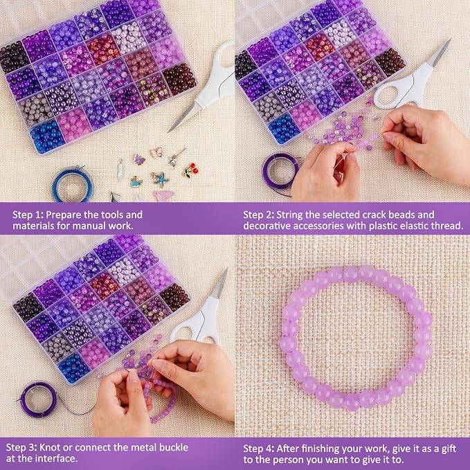 XSEINO About 1200PCS 6mm Glass Beads Bracelet Making Kit, 24 Assorted Violet - Image 4