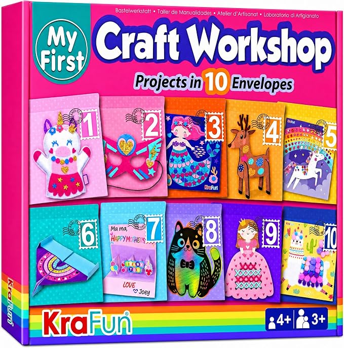 KRAFUN Craft Workshop Kit Ages 3-5 |10 Envelopes, Unicorn & Mermaid | 10 by FunCreativeArtsCraftKits