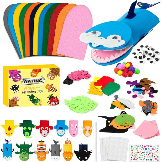 WATINC 12Pcs Hand Puppet Making Kit, Art Craft Felt Sock Puppet Toys, Creative by WATINC