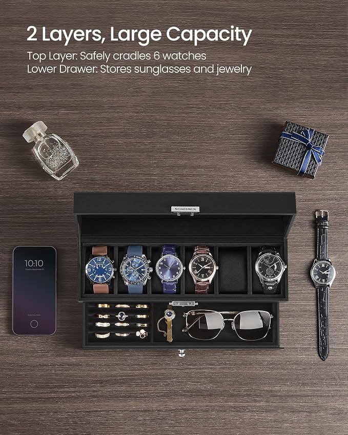 SONGMICS Watch Box, 6-Slot Watch Case Organizer - Image 4