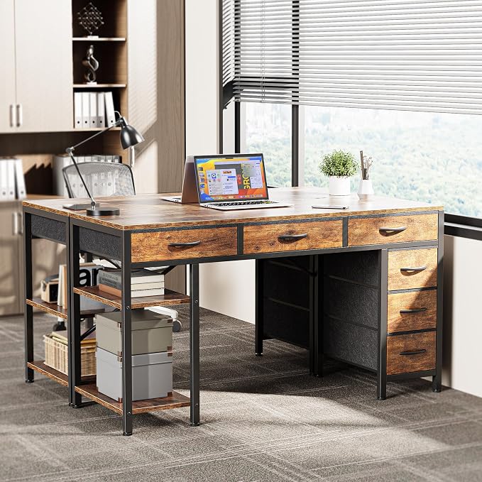 Huuger Computer Desk with 6 Drawers, Office Desk with Shelves, Reversible - Image 2