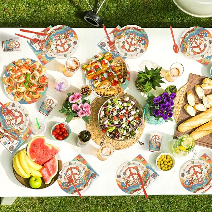168 Pcs Groovy Birthday Party Decoration Retro Groovy Hippie Plates Napkins - Image 5