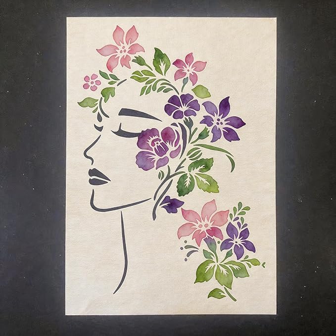 TIAMECH A4 Reusable Floral Woman Face Stencil - Image 6