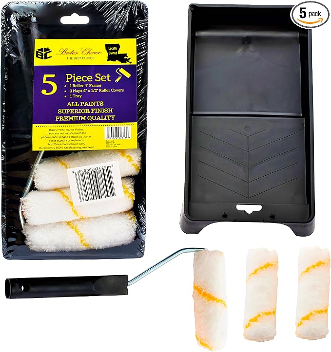 Bates- Paint Tray Set, Paint Roller Kit, 4 inch, Foam Roller, Roller Brush by BatesChoice