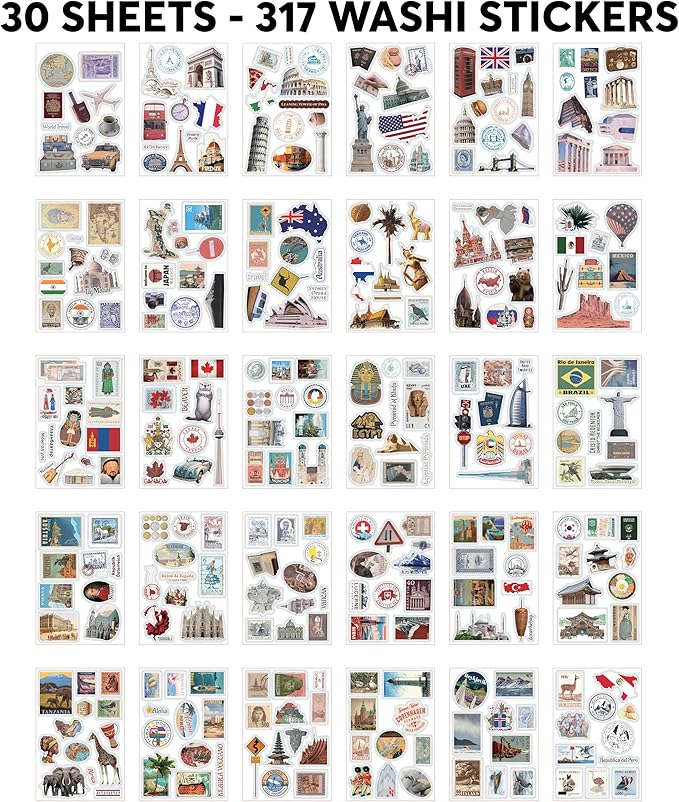 Fayware 300+ Travel Stickers for Scrapbooking & 20 A5 Papers - Image 5