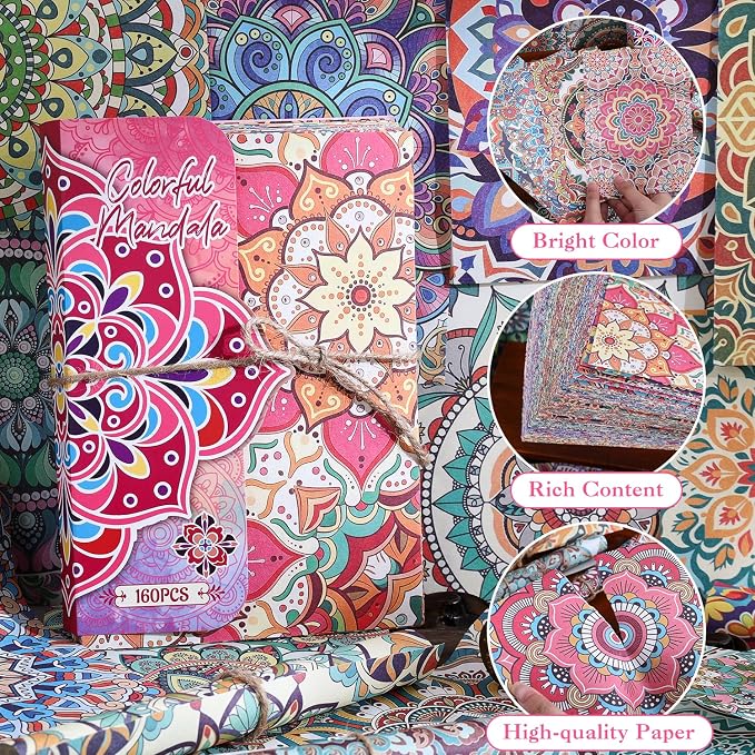 160 Sheets boho Mandala scrapbook paper Set, Journaling Scrapbooking Supplies - Image 3