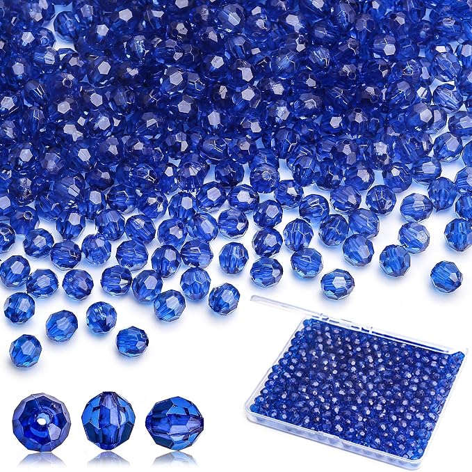 BONNY BOXX 500pcs 8mm Acrylic Faceted Round Crystal Beads Transparent Sapphire by BONNY+BOXX