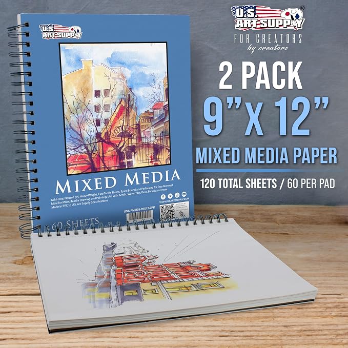 U.S. Art Supply 9"x12" Mixed Media Sketchbook, 2 Pack, 98 lb - Image 2