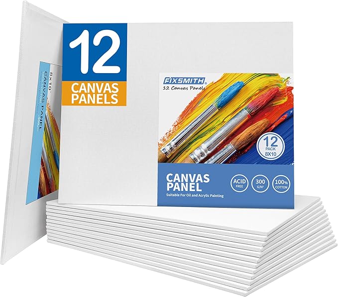 FIXSMITH Canvas Boards for Painting 8x10 Inch, Super Value 12 Pack White Blank by FIXSMITH