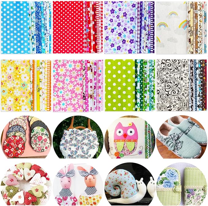 200 Pcs 4" x 4" Cotton Craft Fabric Bundle Squares, Sewing Scrapbooking by OJYUDD