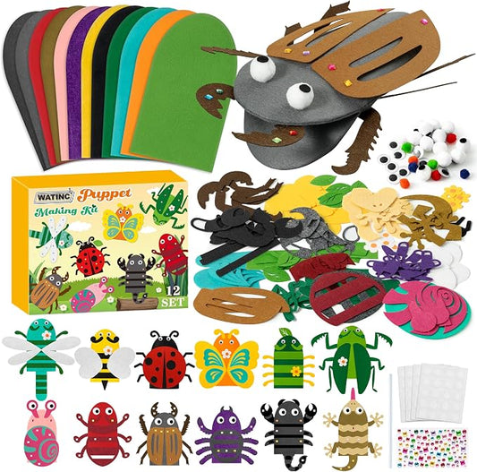 WATINC 12 Pcs Hand Puppet Making Kit, Art Craft Felt Sock Puppet Toys, Creative by WATINC