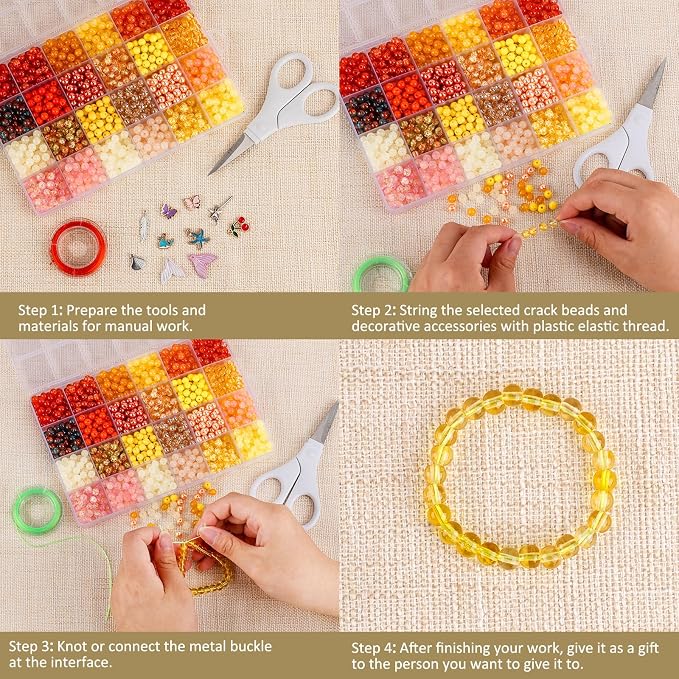 XSEINO About 7200PCS 6mm Glass Beads Bracelet Making Kit, 144 Assorted Colors - Image 4