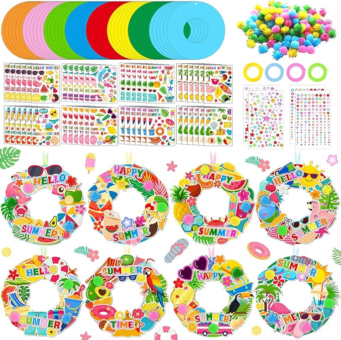 Hollowfly 48 Sets Summer Wreath Craft Kits Hello Summer DIY Hanging Ornaments by Hollowfly