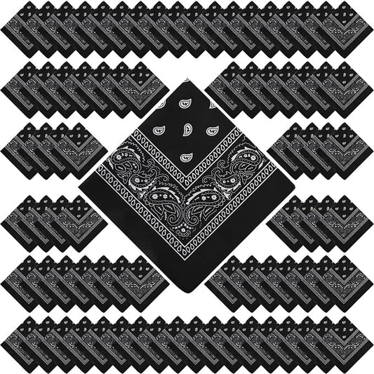100 Pack Bandanas Unisex Paisley Bandanas Bulk Multi Purpose Cowboy Head Wrap by Handepo