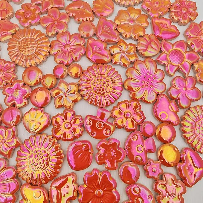 500g/1.1lb Ceramic Mosaic Tiles Mixed Shapes of Flowers, Mushrooms - Image 8