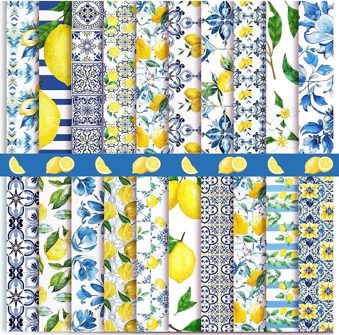 HunnmingRe 20 Pcs 10''x10'' Lemon Quilting Fabric Square Chinoiserie Precuts by HunnmingRe