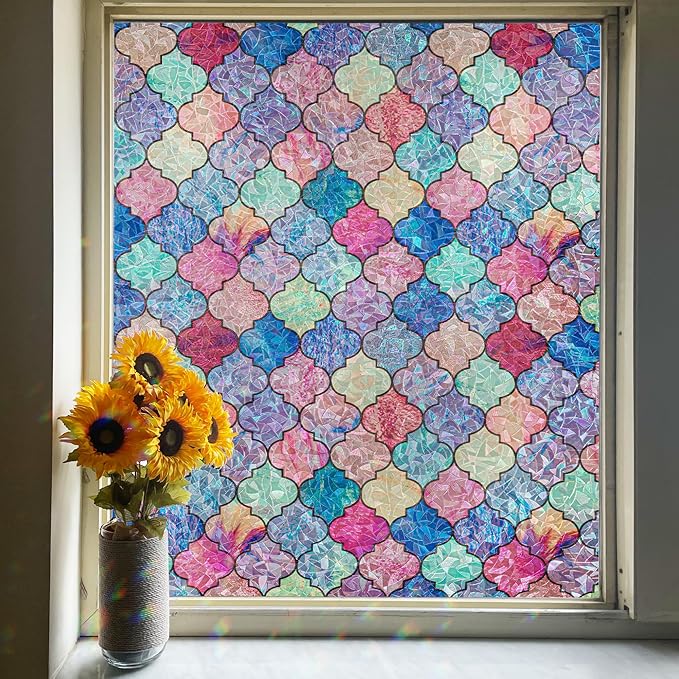 Stained Glass Window Film, Window Privacy Film Rainbow Decorative by FEOMOSDIRECT