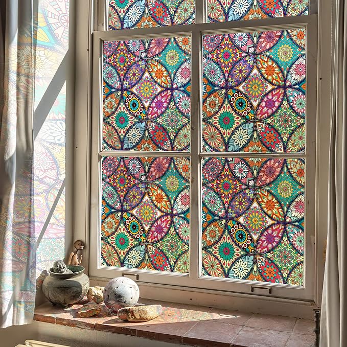 JiffDiff Window Privacy Film Frosted Glass Stain Stickers Boho Decorative by wallpaper