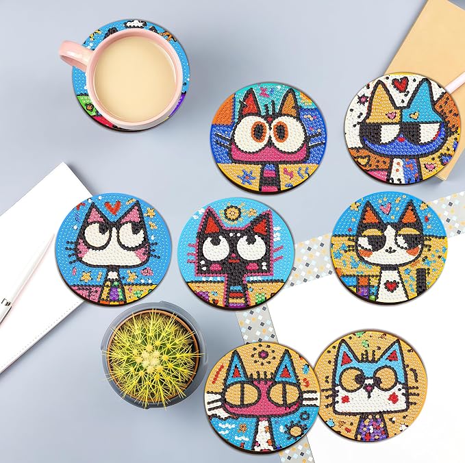 Bulerrylulu 12 Pcs Cat Diamond Painting Coasters Kits - Image 3