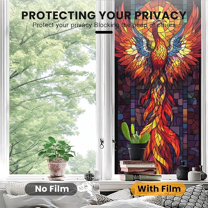 Stained Glass Window Privacy Film: Non-Adhesive Sun and Landscape Mosaic Design - Image 5