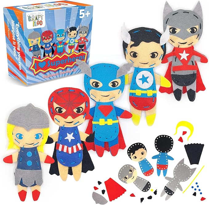 Superhero Sewing Kits for Little Kids 5 Easy Projects for Children Beginners by Craftiloo