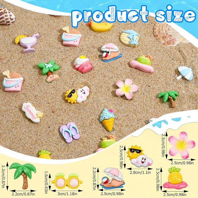 JUNEBRUSHS 80 Pcs Summer Resin Charms Flatback, Mini Beach Theme Resin Charms - Image 2