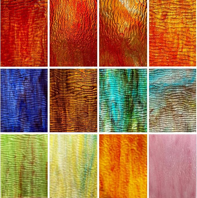 LITMIND 12 Sheets Stained Glass Sheets Variety Pack, 4 x 6 inch Cathedral Glass by LITMIND