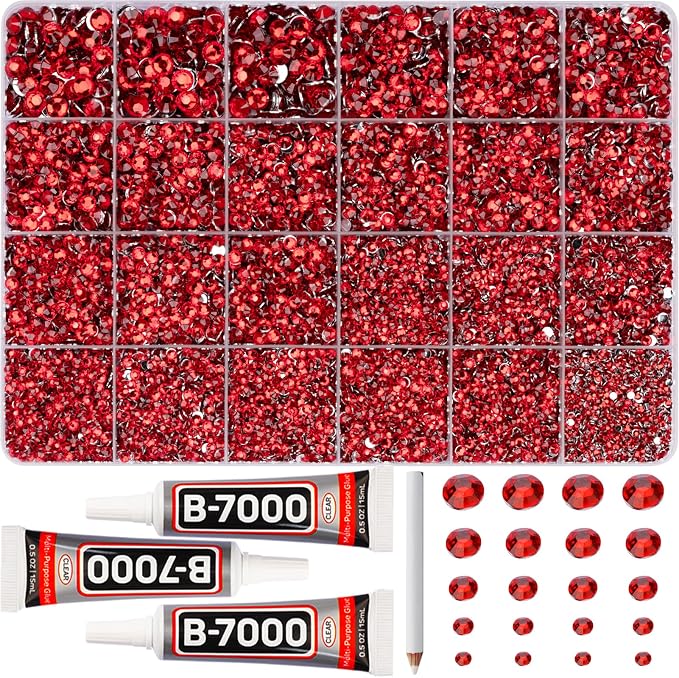 31000Pcs Red Rhinestones for Bedazzling, Siam Mix Sizes 2, 6mm Flatback Gems by Worthofbest