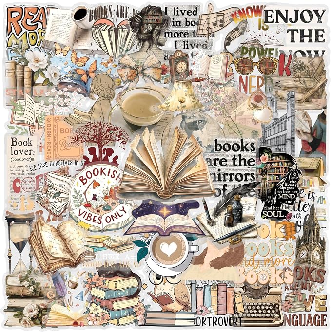 50 PCS Retro Reading Stickers for Scrapbooking Journaling Junk Journal - Image 4