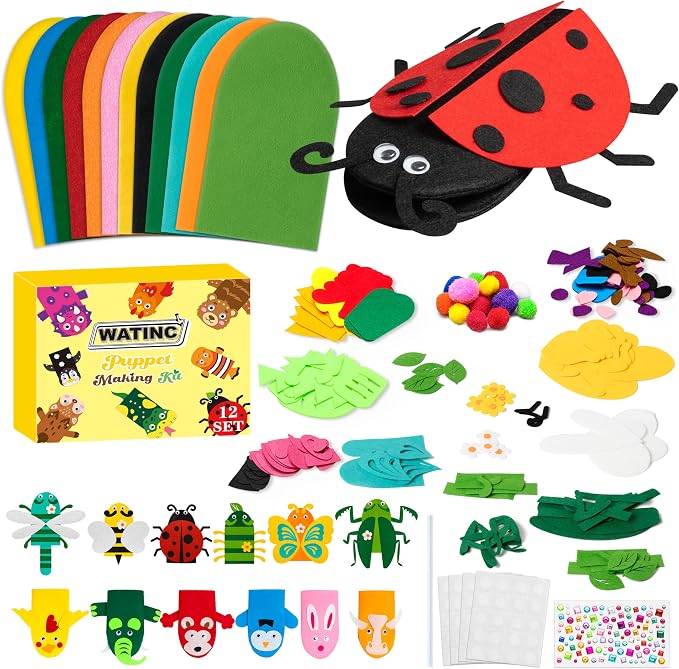 WATINC 12Pcs Hand Puppet Making Kit, Art Craft Felt Sock Puppet Toys, Creative by WATINC