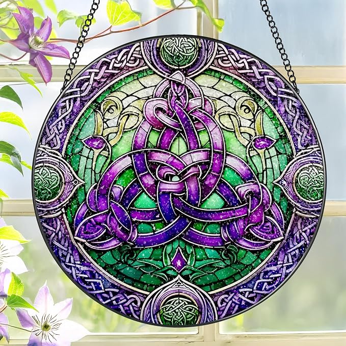 Stained Glass Window Hanging, LAOWEIKI 8'' Celtic Knot Suncatcher, Stained by Unknown