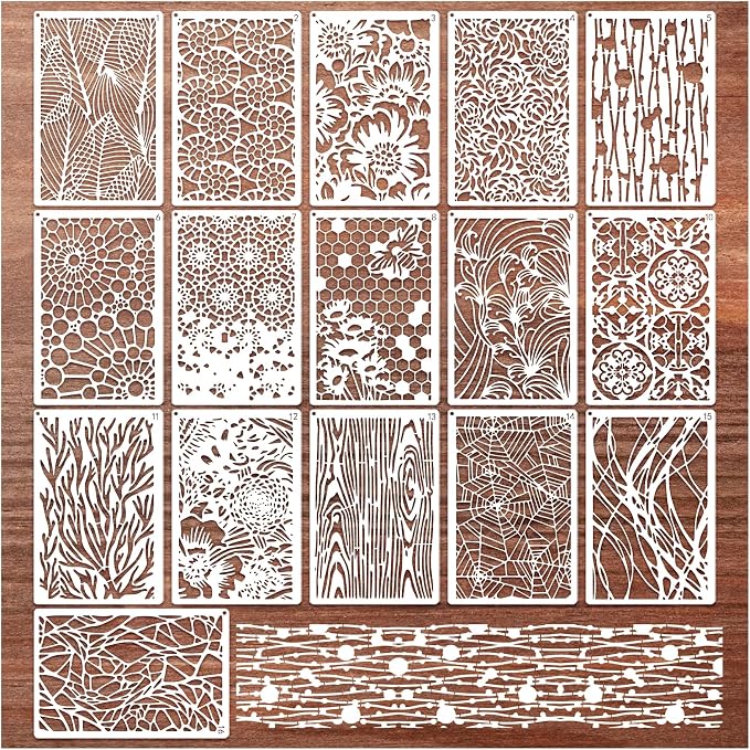 16 Pieces Stencils for Painting, Abstract Texture Mixed Media Art Supplies - Image 8